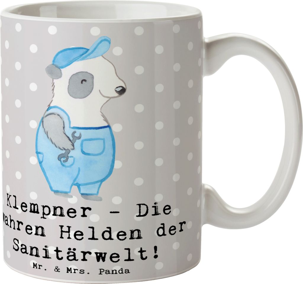 Mr. & Mrs. Panda Trinkbecher Klempner Helden - Grau Pastell Produktbild 
