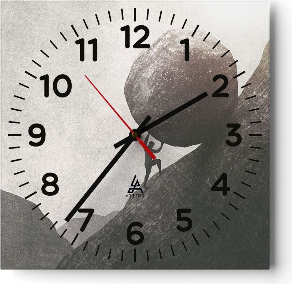 Wanduhr - Quadrat - Glasuhr - Sisyphus Arbeit Stein - 40x40cm - Schleichendes Uhrwerk - Lautlos - zum Aufhängen bereit - Dekoration Modern - Wandd...