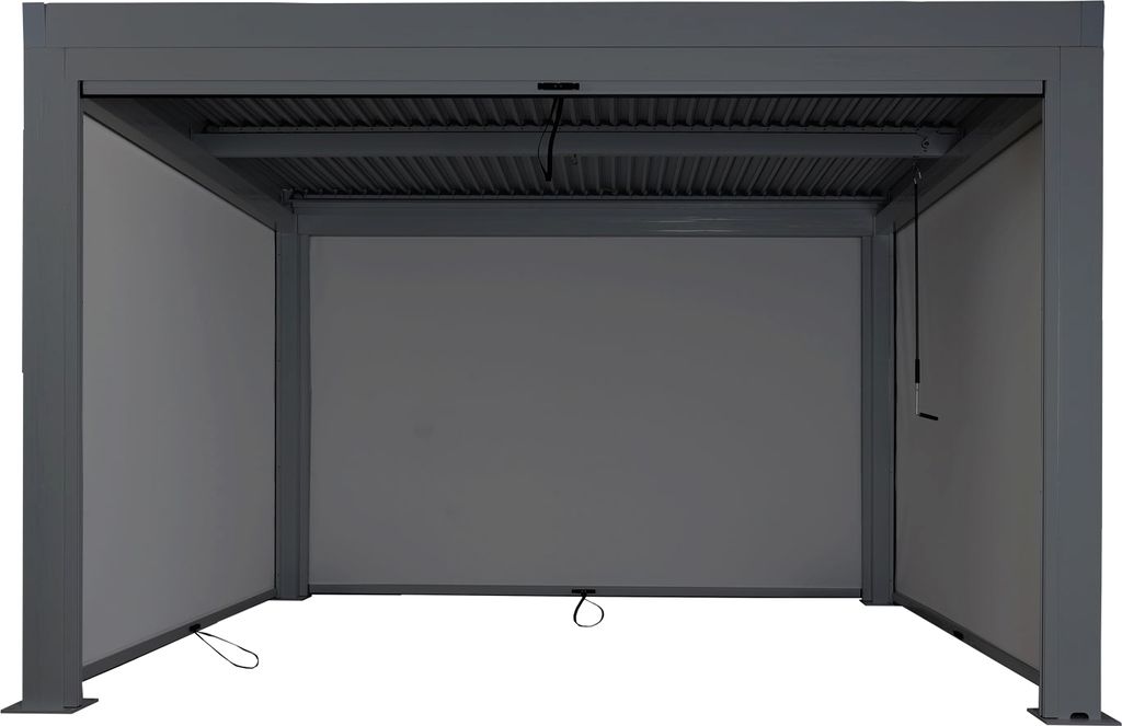 Pergola HWC-L46 mit Seitenwand, Lamellen-Pavillon Rollo, 10cm-Alu-Gestell, sturmfest 3x4m anthrazit
