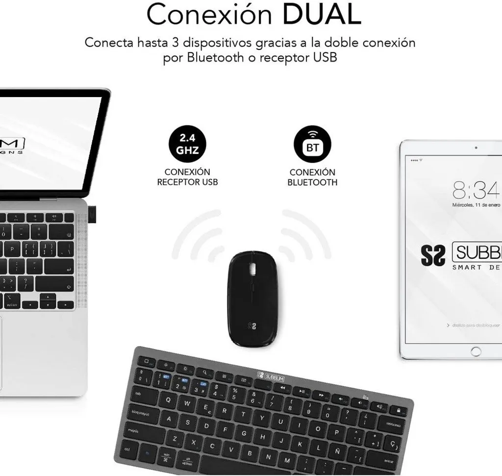 Dites adieu aux câbles : Combo Clavier Souris Subblim OCO020 Multi-Support - 5