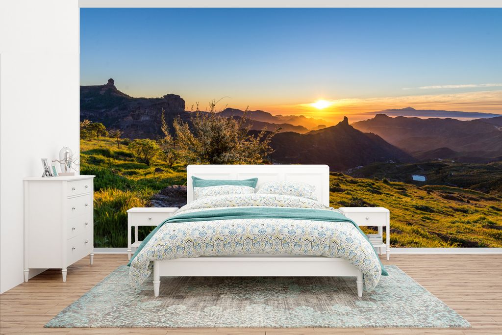 MuchoWow Fototapete für Wohnzimmer oder Schlafzimmer Wandtapete Vinyl Motivtapete Sonnenuntergang vom Berg auf Gran Canaria - 430x240 cm - Gemus...