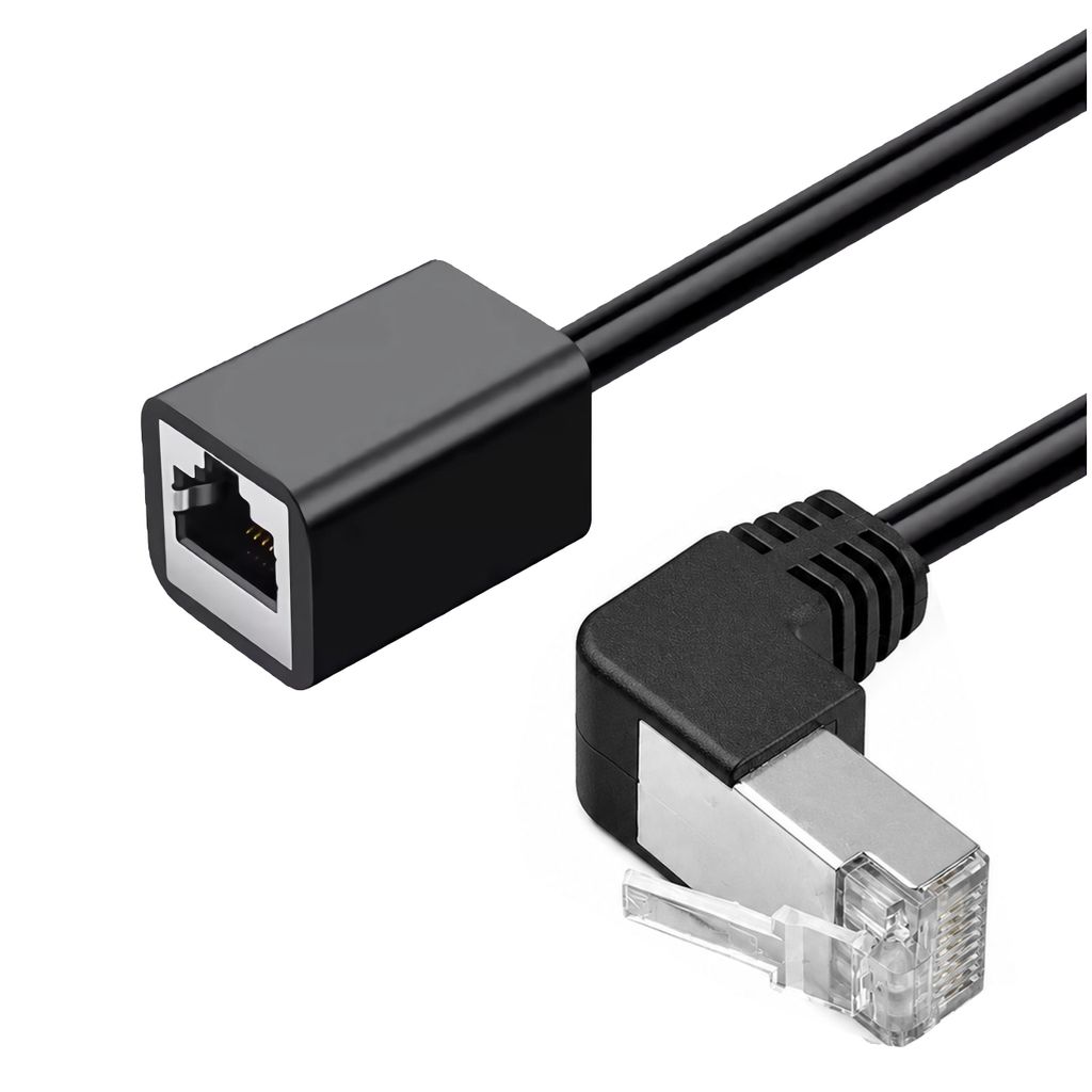 F24 RJ45 Netzwerk Verlängerungskabel – 90° Abgewinkelter Stecker nach unten, RJ45 Buchse, Ethernet Adapter