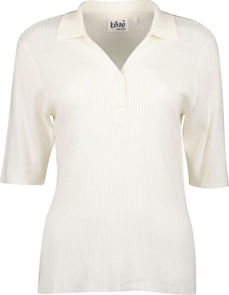 Blue Seven Damen Pullover mit offenem Polokragen - Unifarbener Pulli mit 3/4-Arm in Offwhite Größe 40
