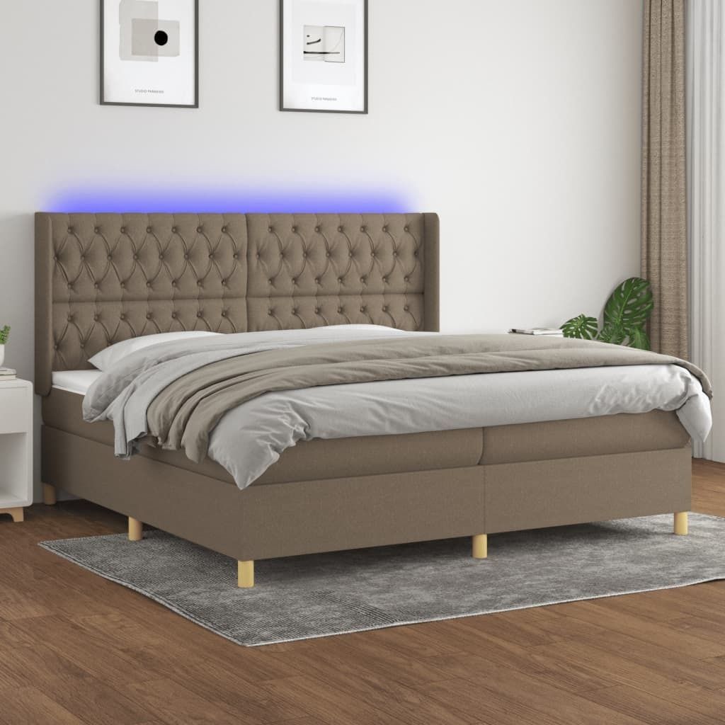 The Living Store Boxspringbett mit Matratze & LED Taupe 200x200 cm Stoff