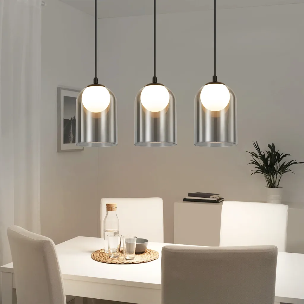 Illuminazione Vintage ZMH | Lampada Sospensione Vetro Grigio Fumo