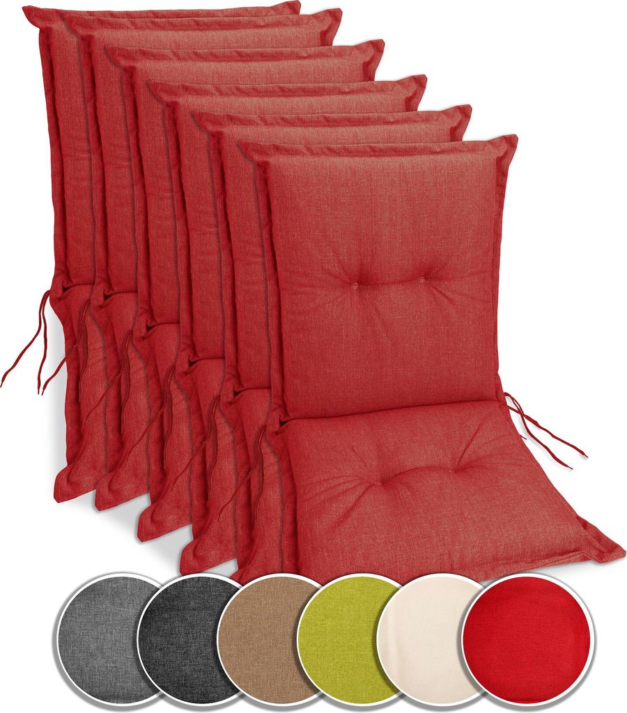 sunnypillow 6 Stück Gartenstuhlauflagen Niedriglehner 100 x 50 x 9 cm Auflage Polsterauflagen Indoor / Outdoor Stuhlauflage Stuhlkissen Rot