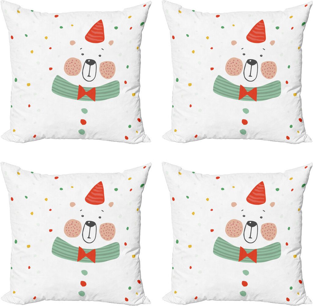 ABAKUHAUS Eisbär Kissenbezug Set (4 Stück), Weihnachten Bär Party-Hut, Moderner Doppelseitiger Digitaldruck, 45 cm x 45 cm, Seafoam Weiß