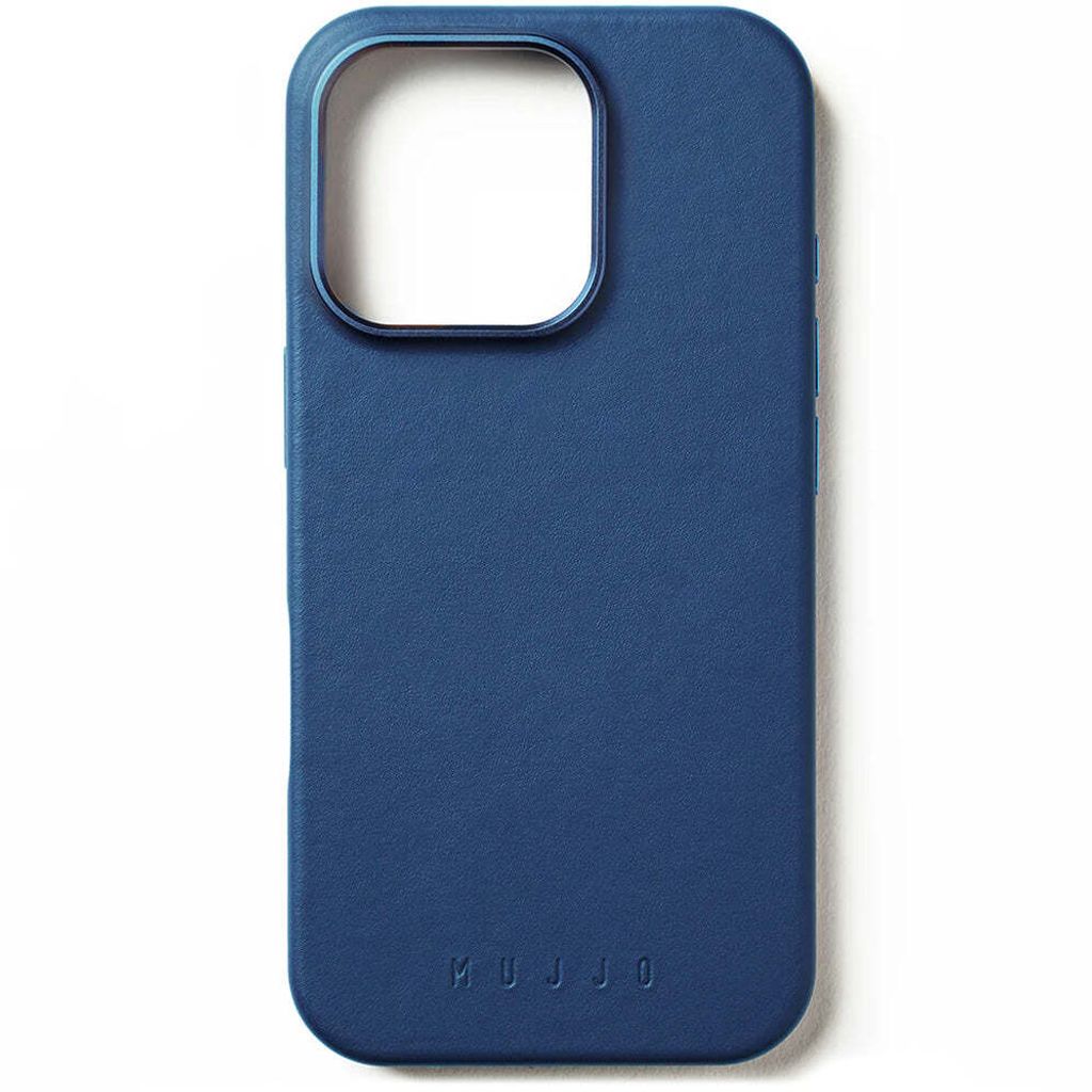 A dark blue phone case is shown against a white background.