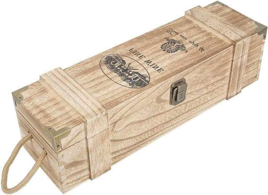 Caisse en bois pour vin rouge avec cordelette de transport ultra solide