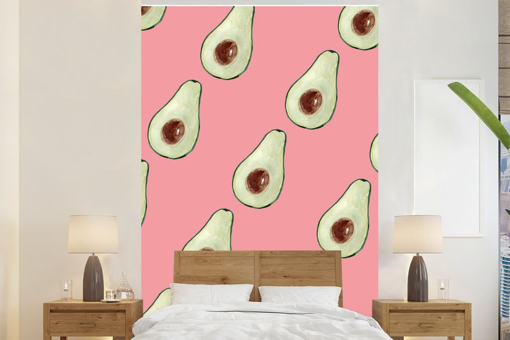 MuchoWow Fototapete für Wohnzimmer oder Schlafzimmer Wandtapete Vinyl Motivtapete Avocado - Rosa - Farbe - 160x240 cm - Vinyltapete