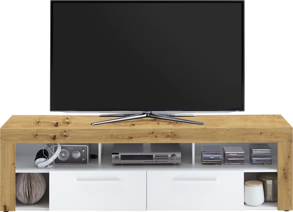 FMD furniture 271-002 TV/HiFi Lowboard in Ausführung Artisan Eiche Nachbildung/Weiß, Maße ca. 180 x 53 x 41,5 cm (BxHxT)