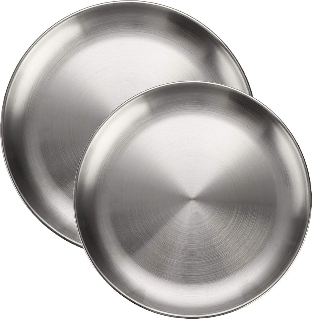 Edelstahl Runde Schalen - Grill, Kuchen, Servierplatte - Set von 2 - 20 cm und 23 cm
