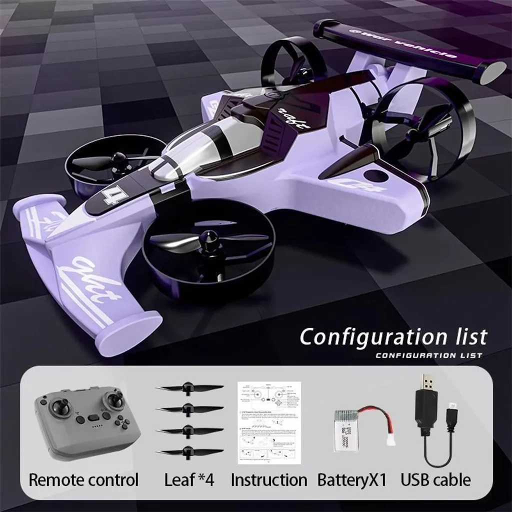 Drone télécommandé 2-en-1 Voiture et Quadricoptère CZ04 - Coloris Violet