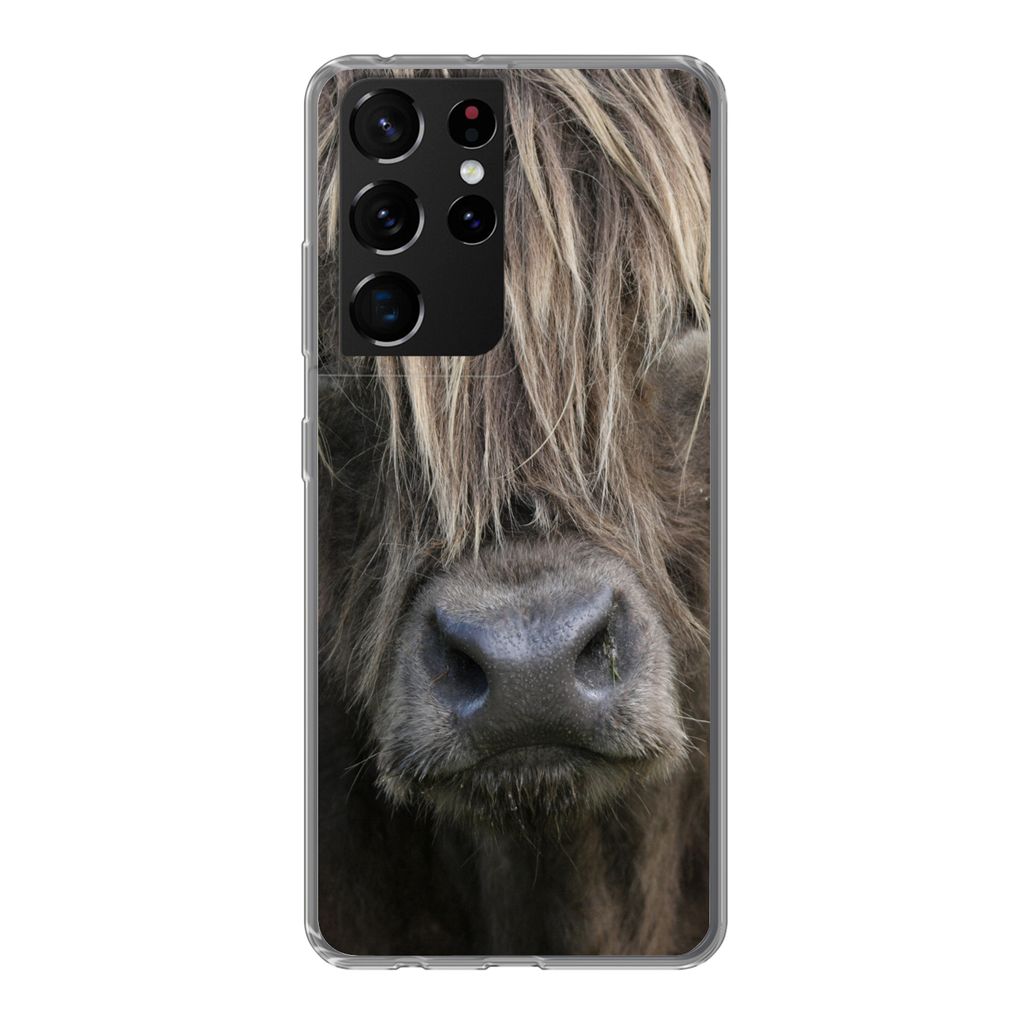 MuchoWow Handyhülle Schutzhülle Hülle für Samsung Galaxy S21 Ultra Schottischer Highlander - Braun - Nase Silikon Softcase Handy Hülle - Mob...
