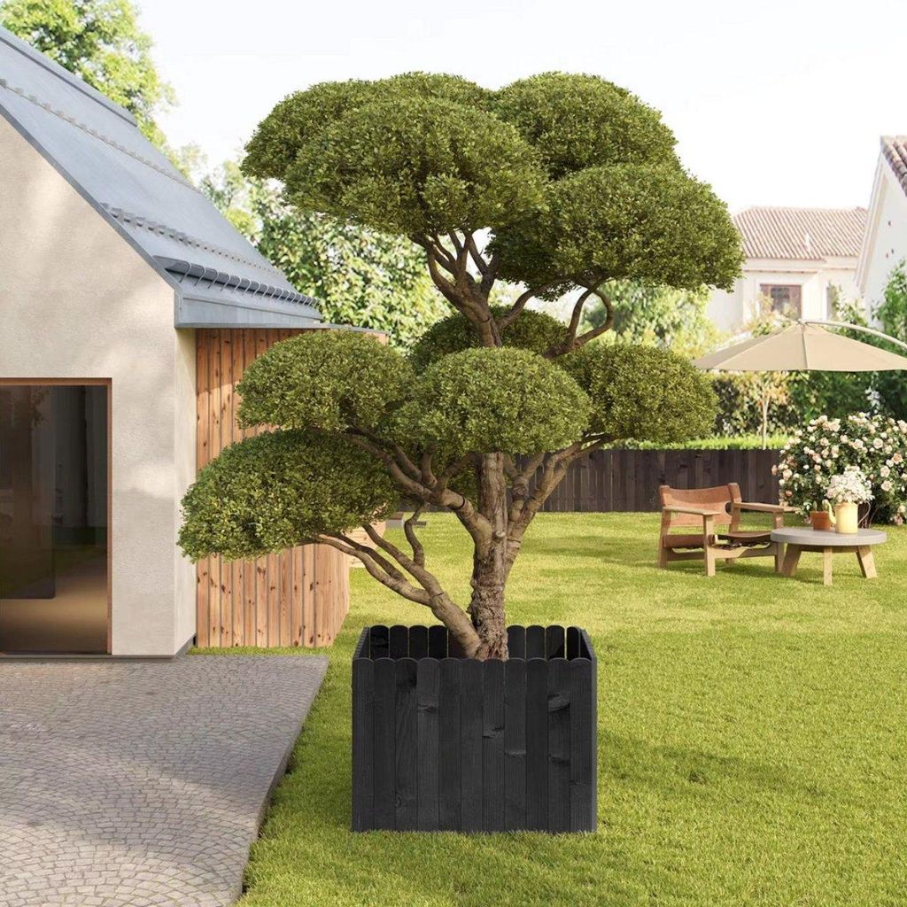 Happiq Flexible Holzrasenkante – Gartenbord 203x35x1,4 cm – Rasenkante für Beete, Wege & Außendekoration – Schwarz