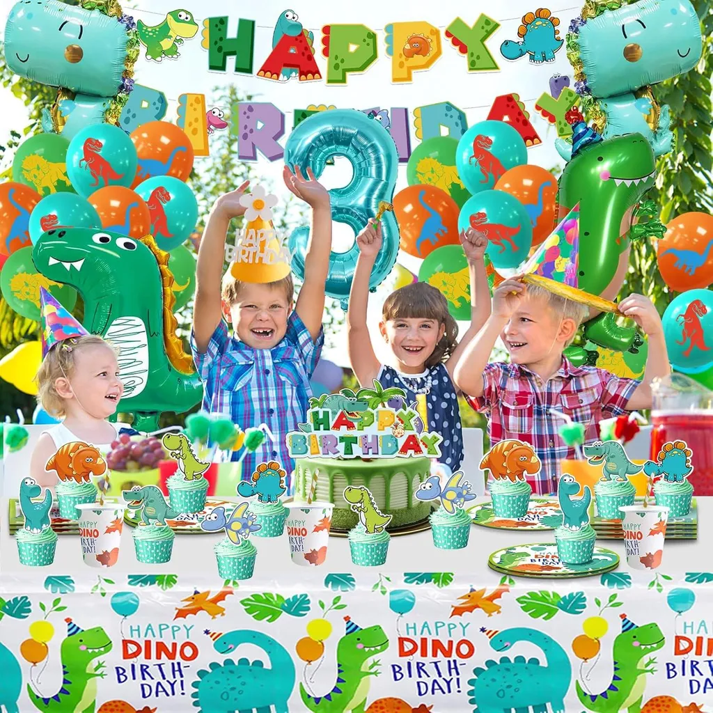 Set de Table et Déco Anniversaire Dino Jungle pour Fête Enfant 104 Pcs