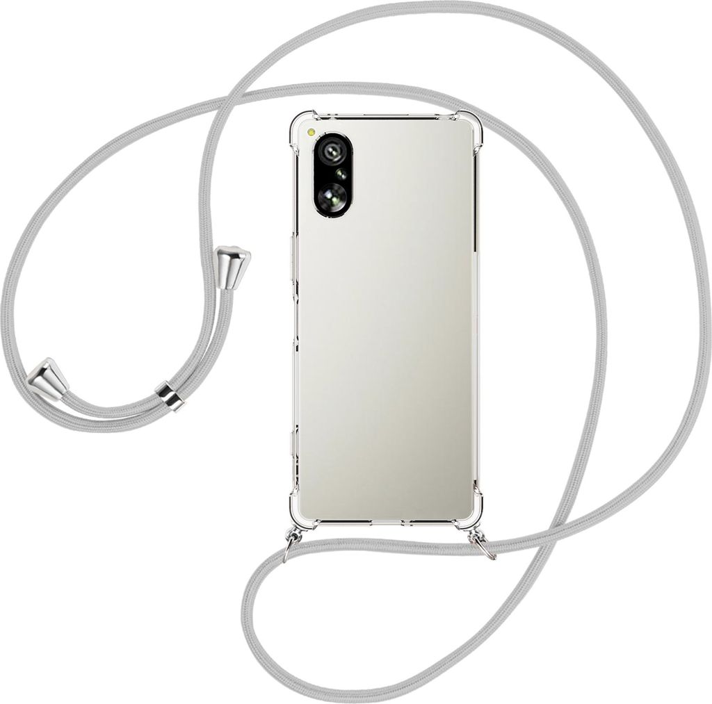 Handykette Backcover-Schutzhülle mit Band (Metall silberfarben) für Sony Xperia 5 V (6.1'') - silbergrau