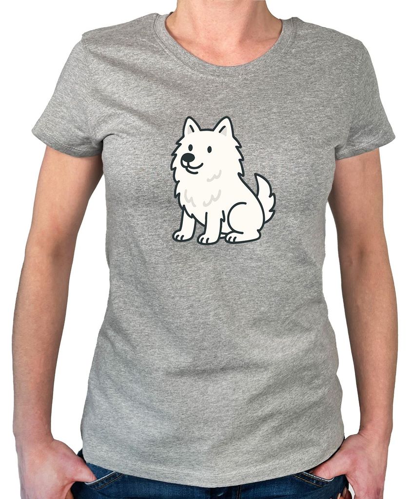 Huuraa Damen T-Shirt American Eskimo Dog Comic Eskie M Sport Grey Bio Baumwolle Fairtrade Damenshirt Geschenkidee