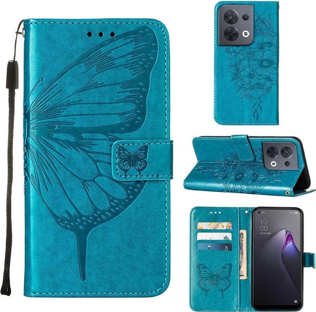 Mobigear Butterfly OPPO Reno 8 5G Hülle Klapphülle Geldbörse - Blau
