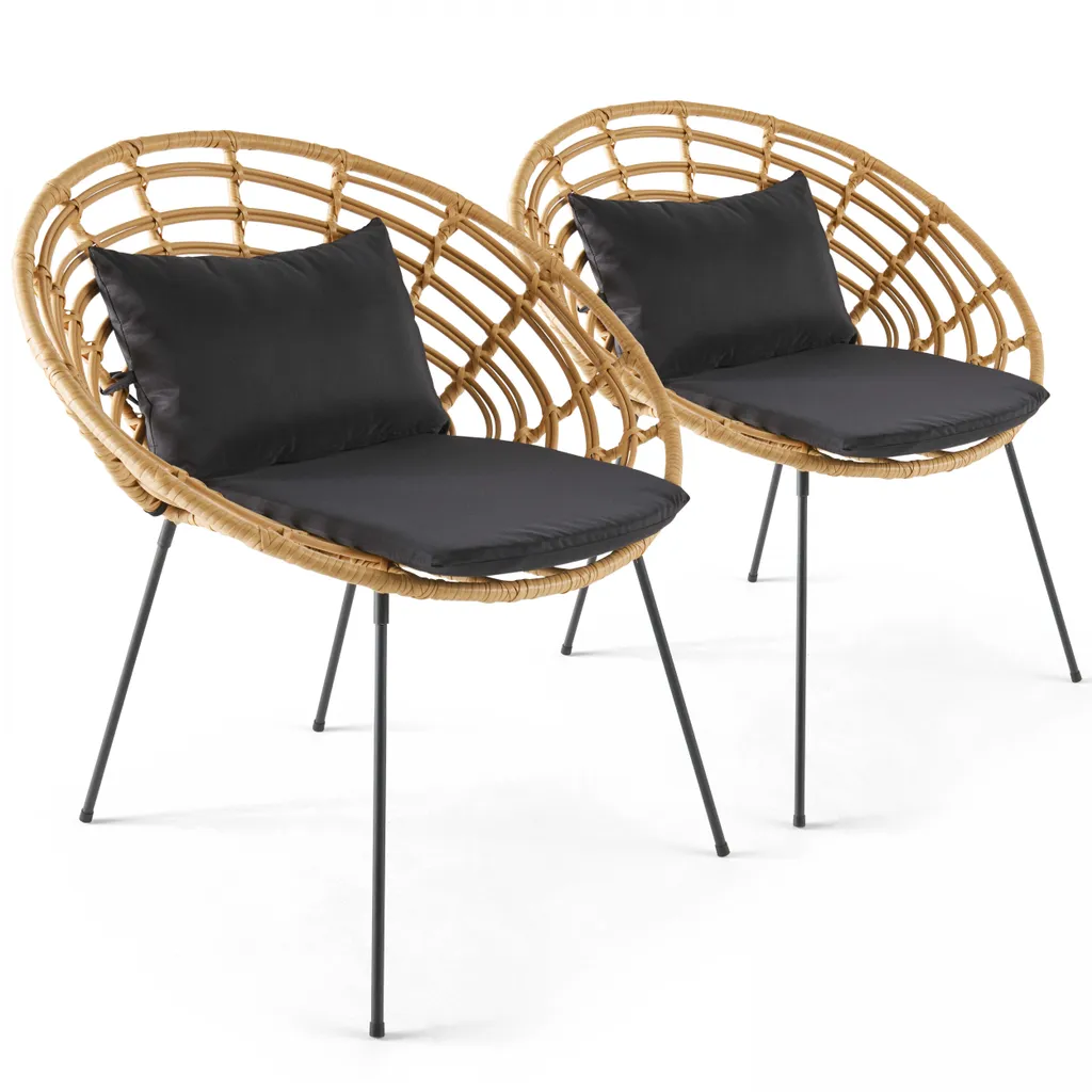 Fauteuils de jardin pour terrasse et balcon en résine tressée lot 2