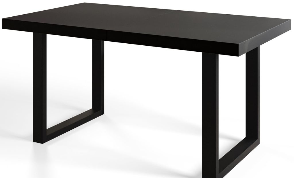 Alpi Moebel, Rechteckiger Esstisch Loft-U, Industrieller Modern Tisch 140x80x77 cm, Schwarz mit Metallbeinen in Schwarz
