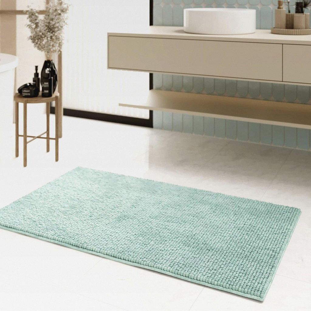 Moderner Chenille Badteppich von WECONhome Basics - rutschfest, Waschbar, Saugfähig - Stilvoll für jedes Badezimmer – Balu (50 x 60 cm, Mint gr...