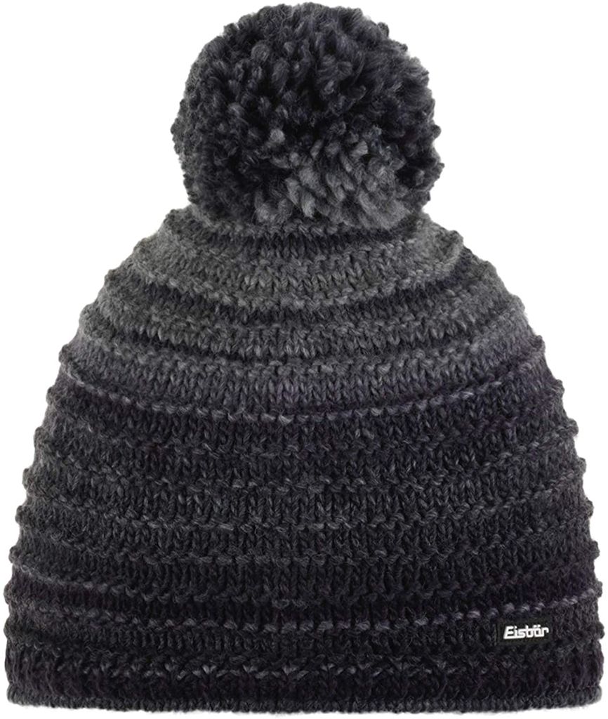 Eisbär Mikata Strickmütze mit Bommel für Damen und Herren, Größe:Einheitsgröße, Farbe:Schwarz