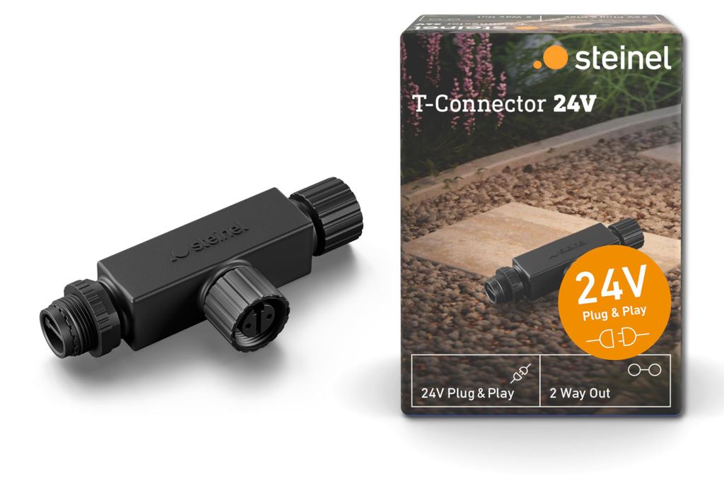 Steinel T-Verbinder 24 V Verbindungsstück mit 2 Ausgängen für 24V Garten-Lichtsystem IP67 wasserdicht schwarz
