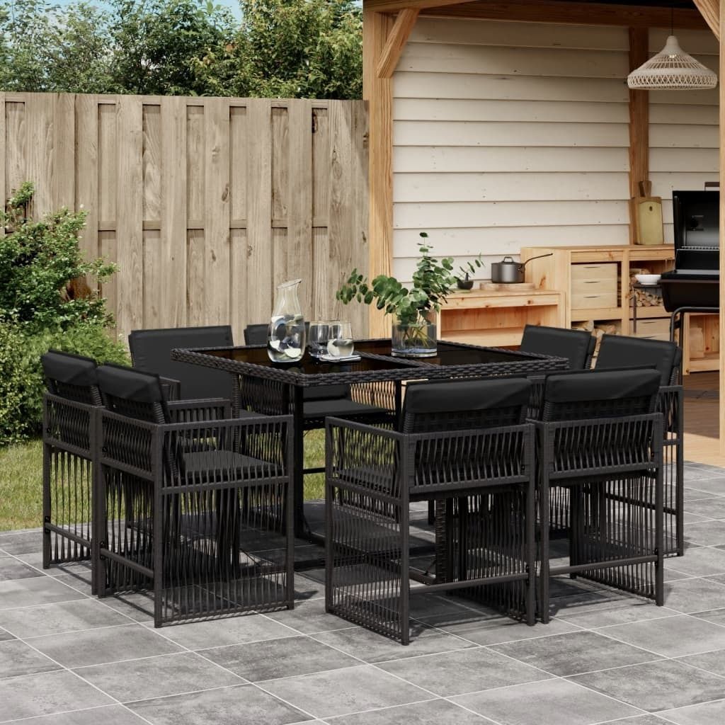 Maison Exclusive - 9-tlg. Garten-Essgruppe mit Kissen Schwarz Poly Rattan