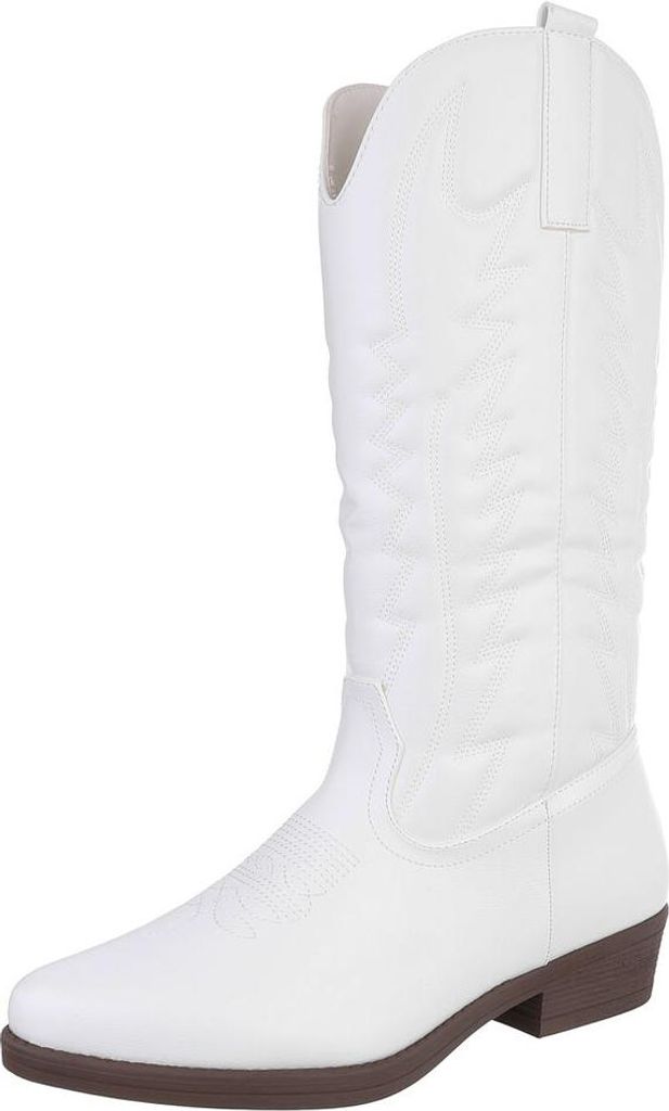 Ital-Design Damen Stiefel Flache Stiefel Leicht gefüttert Lederoptik Western- & Bikerstiefel 90482552 Weiß Gr. 40