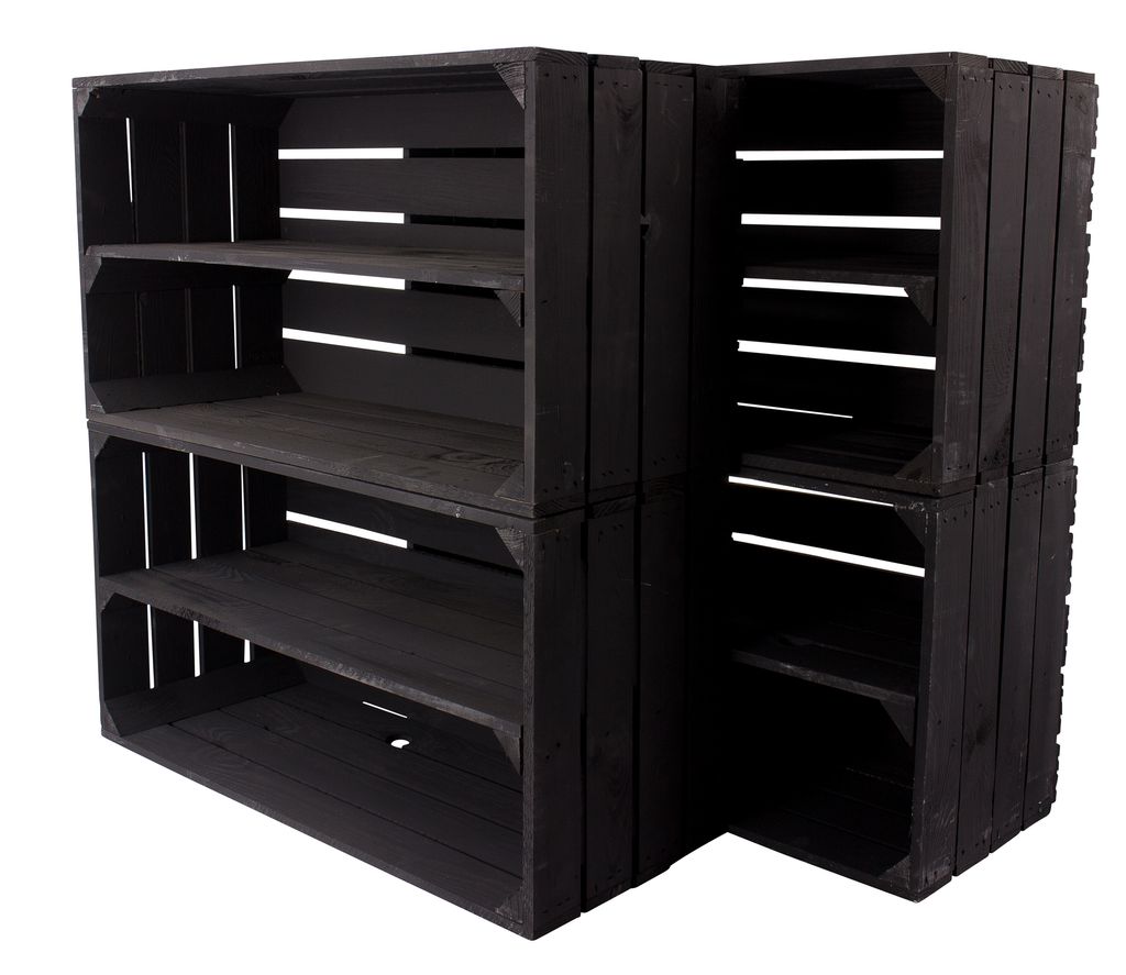 4er Set große neue schwarze Obstkiste/Weinkiste mit 2 Fächern 75cm x 40cm x 31cm Schuhregal Holzregal Bank Garderobe Kiste Box Holzkisten Regalsy...