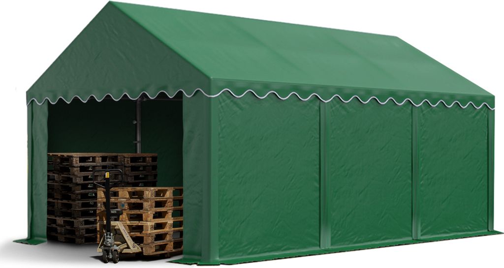 TOOLPORT Lagerzelt 4x6 m Zelthalle Unterstand Weidezelt PVC Plane 700 N wasserdicht in dunkelgrün