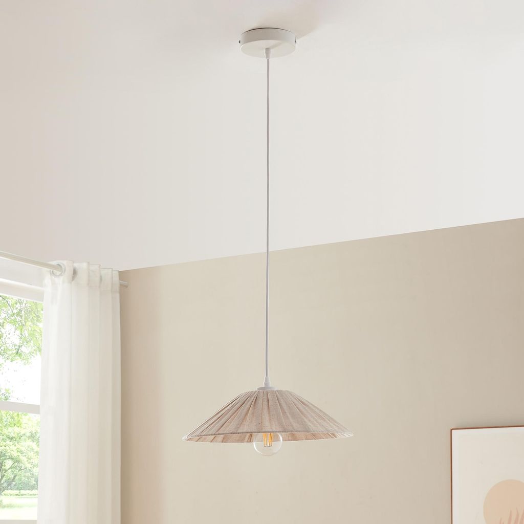 Hängeleuchte 'Bridge' mit Stoffschirm Weiß / Beige