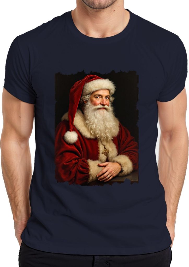 Weihnachtsmann Nikolaus Retro Portrait realistisch Bart festlich Herren T-Shirt, Navy, L