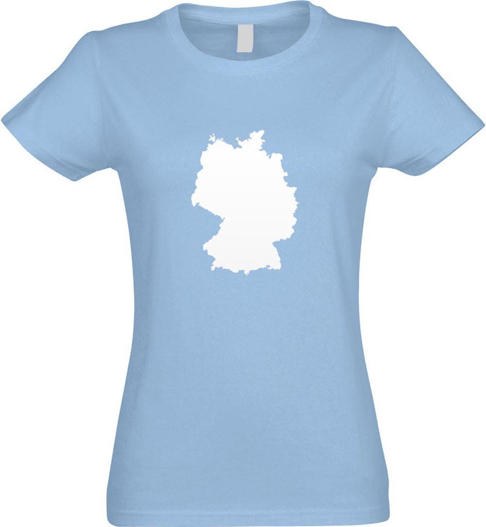 Kiwistar - T-Shirt tailliert - Damen - himmelblau - Deutschland Umriss Kontur - mit Motiv Bedruckt - Funshirt Design - Sport - Freizeit - Damen - L