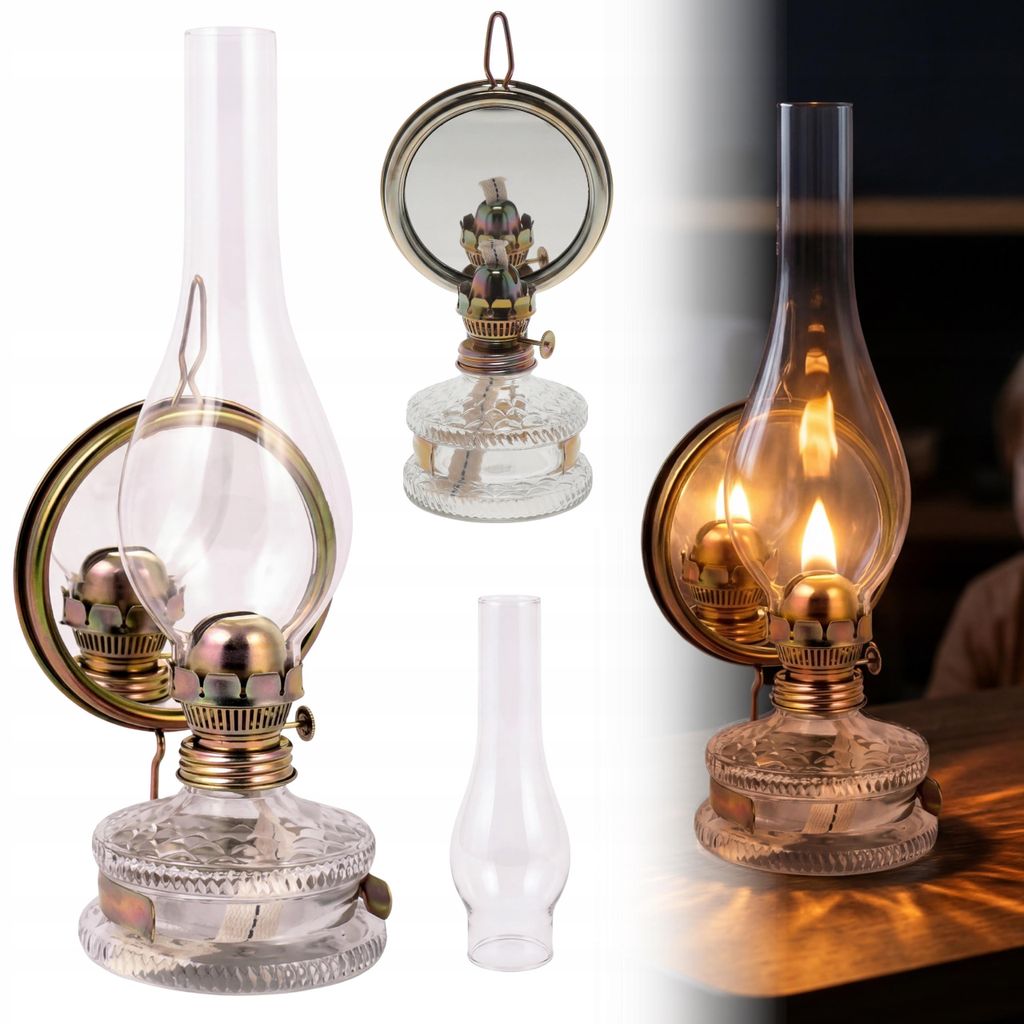 Petroleumlampe 30 cm 5 Fuß mit Spiegel, Haus- und Gartenlaterne, Glasleuchte