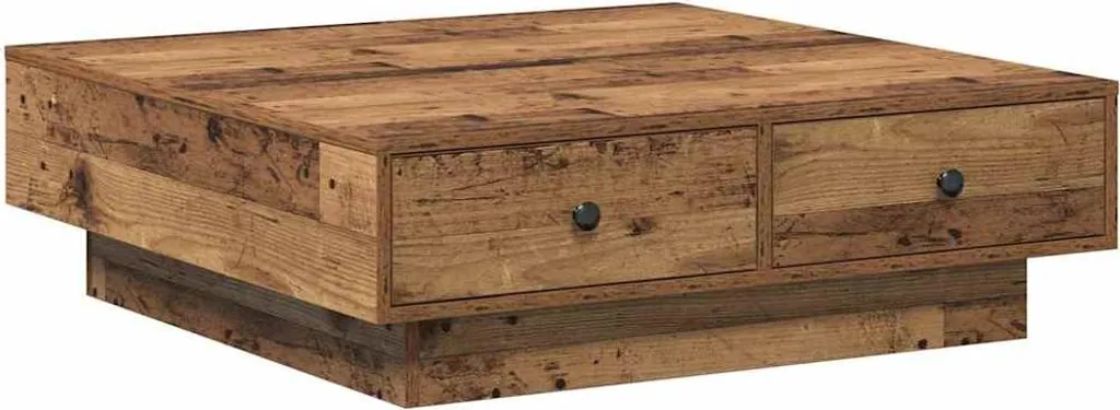 Table Basse Gain de Place Style Vieux Bois 90x90 cm - Entretien Facile