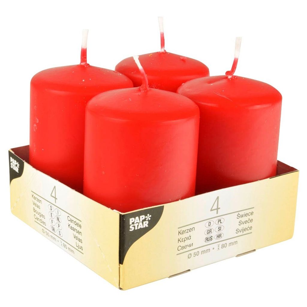 4 candele a colonna Ø 50 mm - 80 mm rosso Immagine del prodotto 