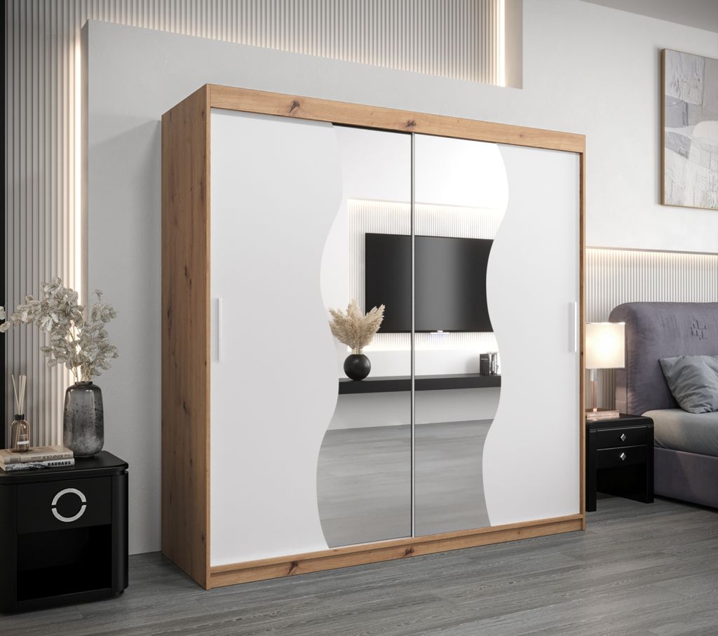 Kleiderschrank ROZALIE – Breite 200 cm, Eiche artisan / weiß