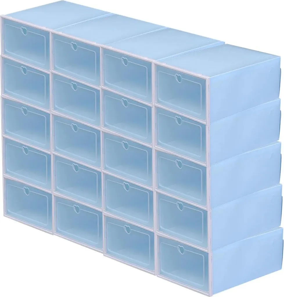 Organisateur de chaussures empilable lot de 20 bacs pliables bleu 33x23x14cm