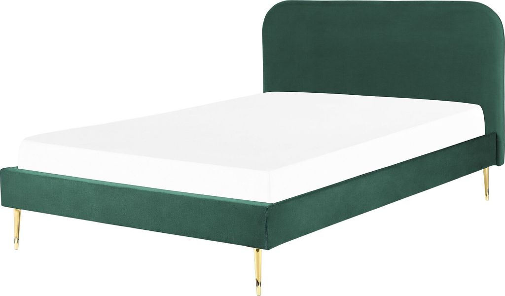 BELIANI Bett Grün Samtstoff mit Lattenrost 160 x 200 cm Metallfüße Gold hohes Kopfteil Retro Glamourös Polsterbett Doppelbett Schlafzimmer