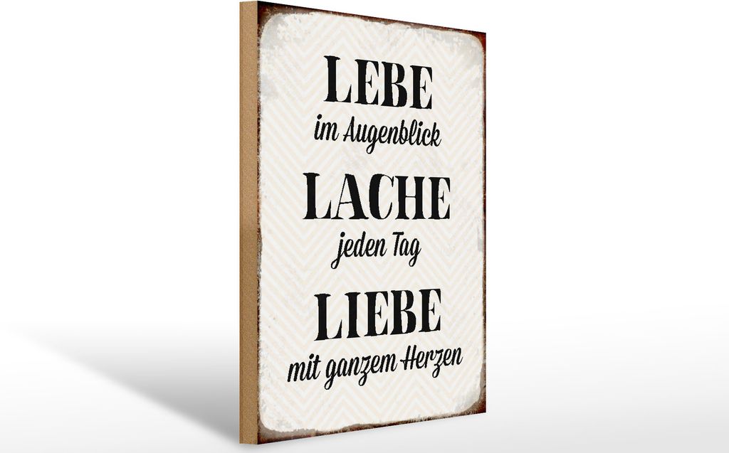 Holzschild Lebe Lache jeden Tag Liebe, 40 x 30 cm, Holzschilder Spruch Glück Weisheit