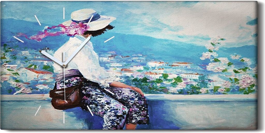 Dekor Leinwand Uhr Wandbilder 60x30 Malerei Frauen Blumen Stadt Berg Kunst - weiße Hände
