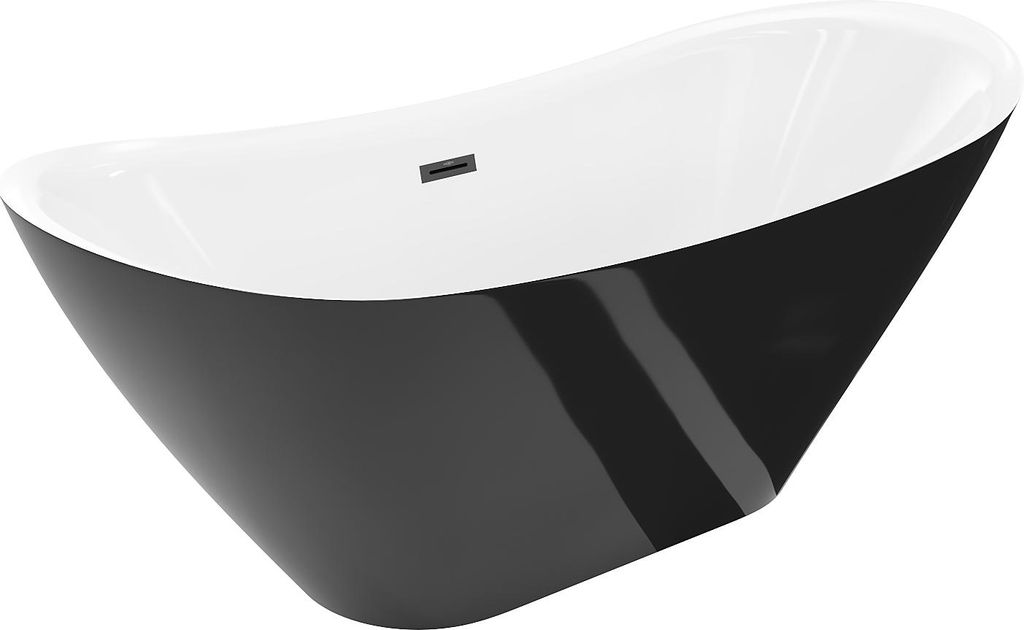 Mexen Lotos freistehende Badewanne 170 x 75 cm, weiß/schwarz, schwarzer Überlauf - 52051707775-70