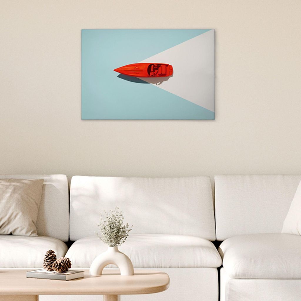 TADESSI Leinwandbild Retro Boot - Wandbild 75 x 50 cm - Kunstdruck auf Leinwand in Blau Rot - M1-No.50886