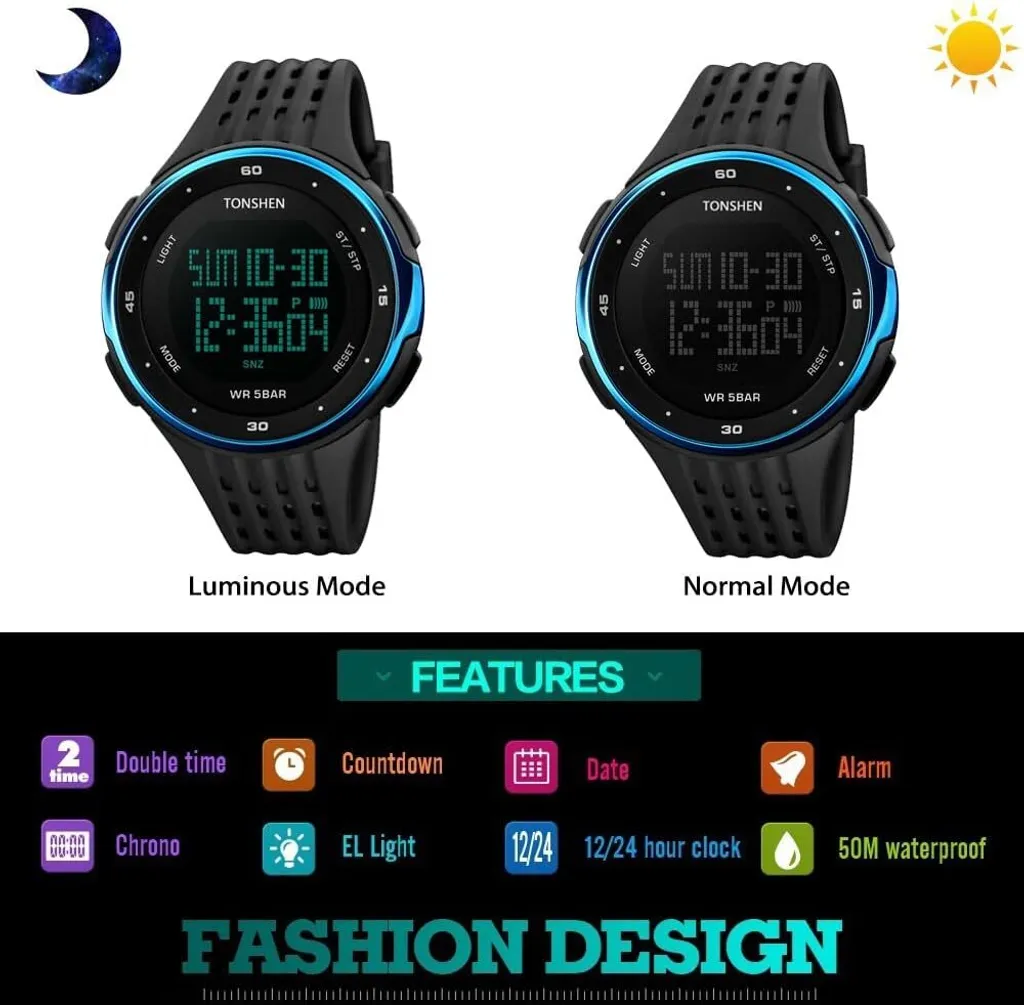 Orologio Digitale Multifunzione LED 50M Waterproof - Tech Sport - 4