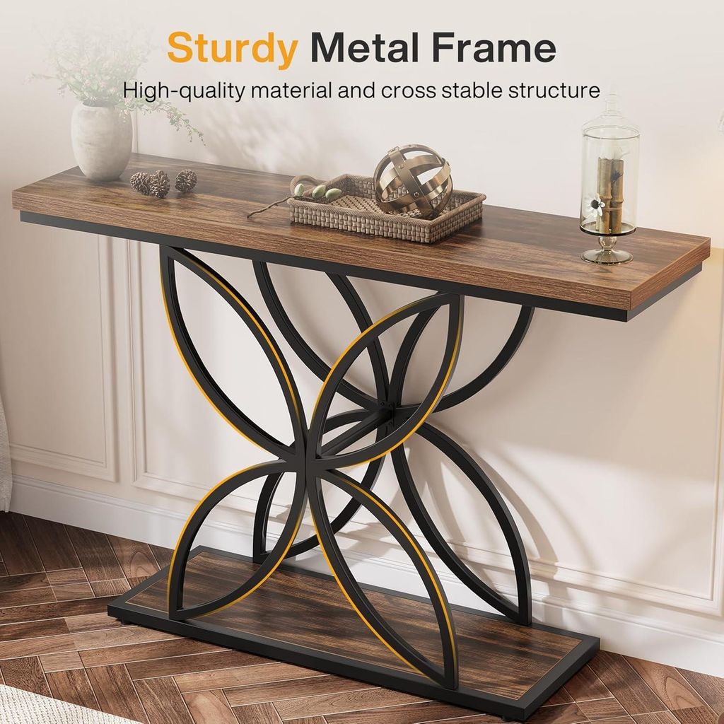 Tribesigns Console D'Entrée Industrielle 110 Cm – Meuble Table Console Étroite Marron Rustique, Cadre Métal Stable, Idéal Couloir, Salon, Derrière Canapé