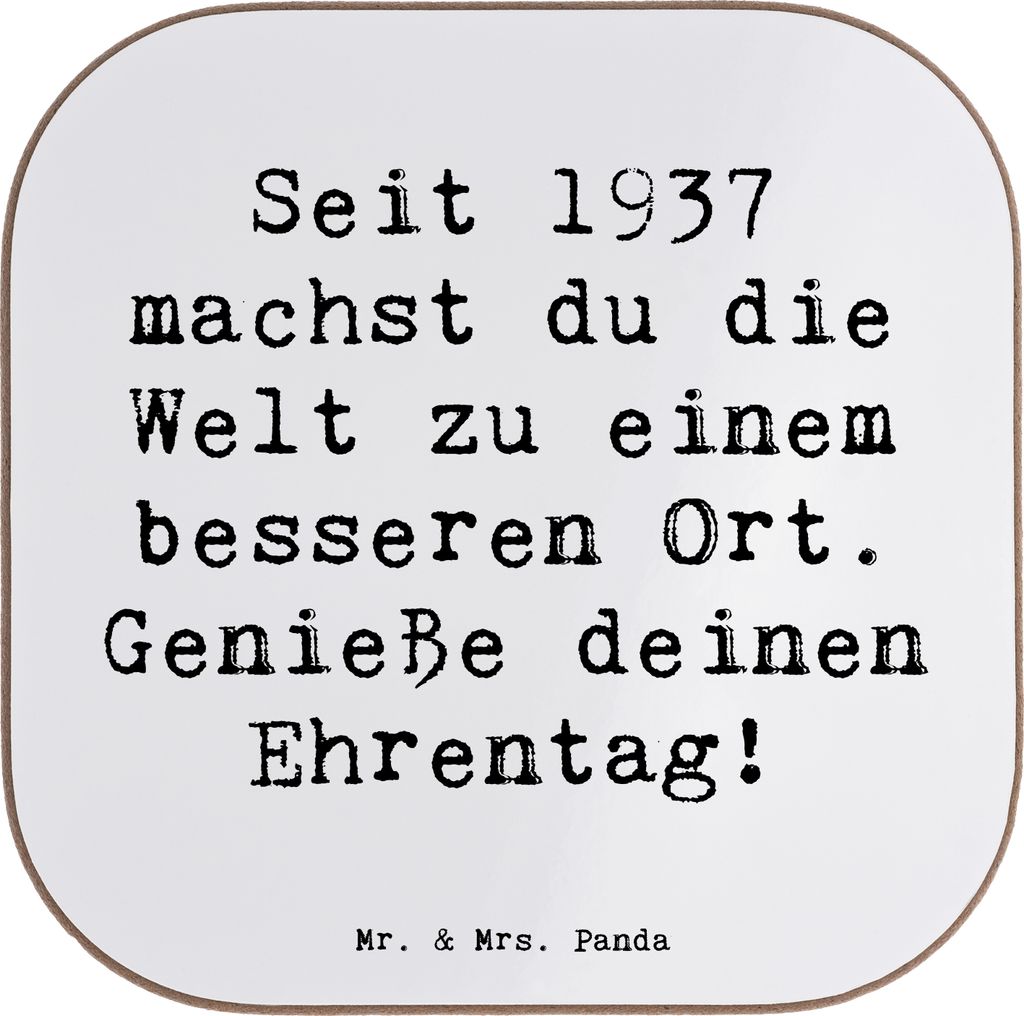 Mr. & Mrs. Panda Getränkeuntersetzer Spruch 1937 Geburtstag - Weiß - Geschenk, Erinnerungen, Untersetzer für Gläser, Glas, Coaster, Alles gut z...