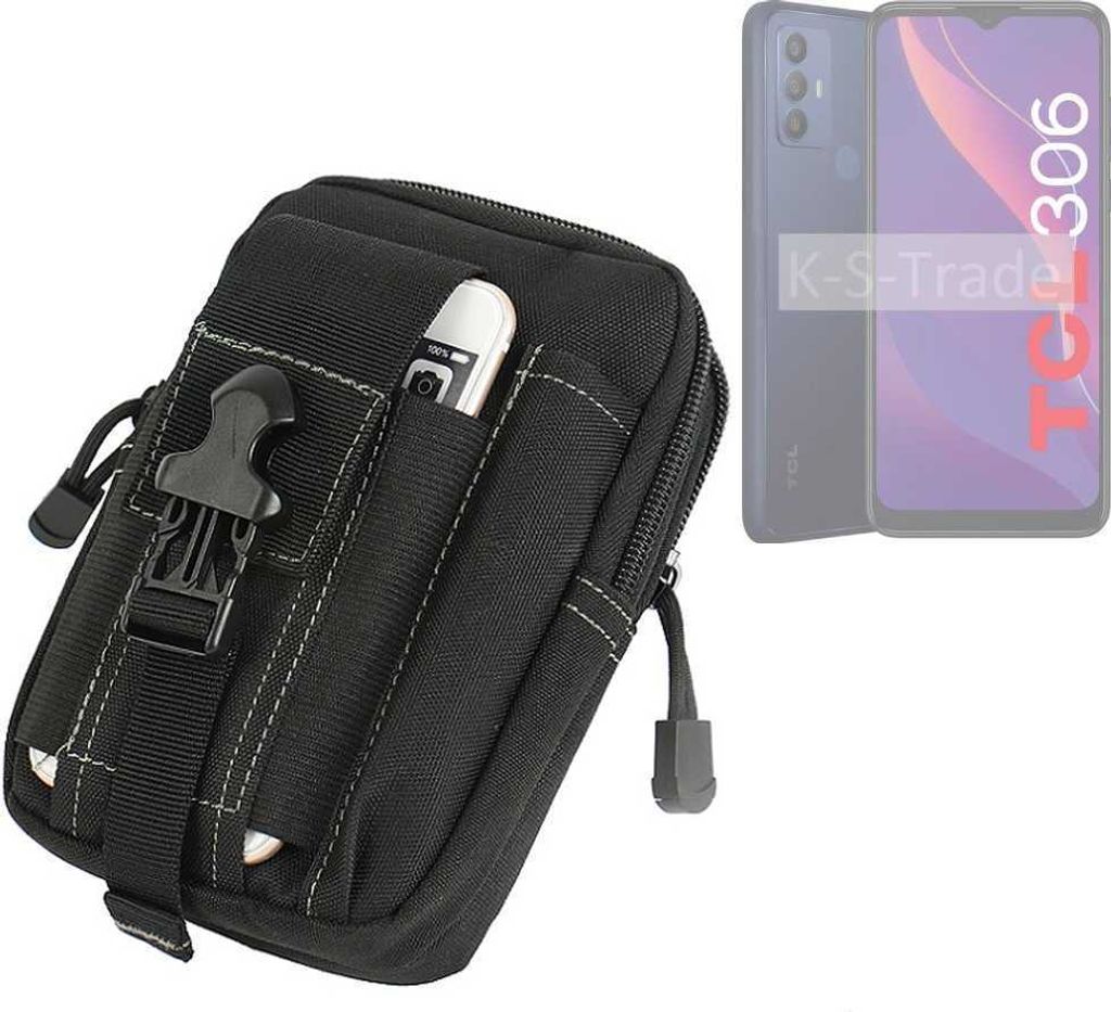 K-S-Trade Gürtel Tasche kompatibel mit TCL 306 Gürteltasche Holster Schutz Hülle Handy Hülle Smartphone outdoor Handy-Hülle schwarz Zusatzfächer