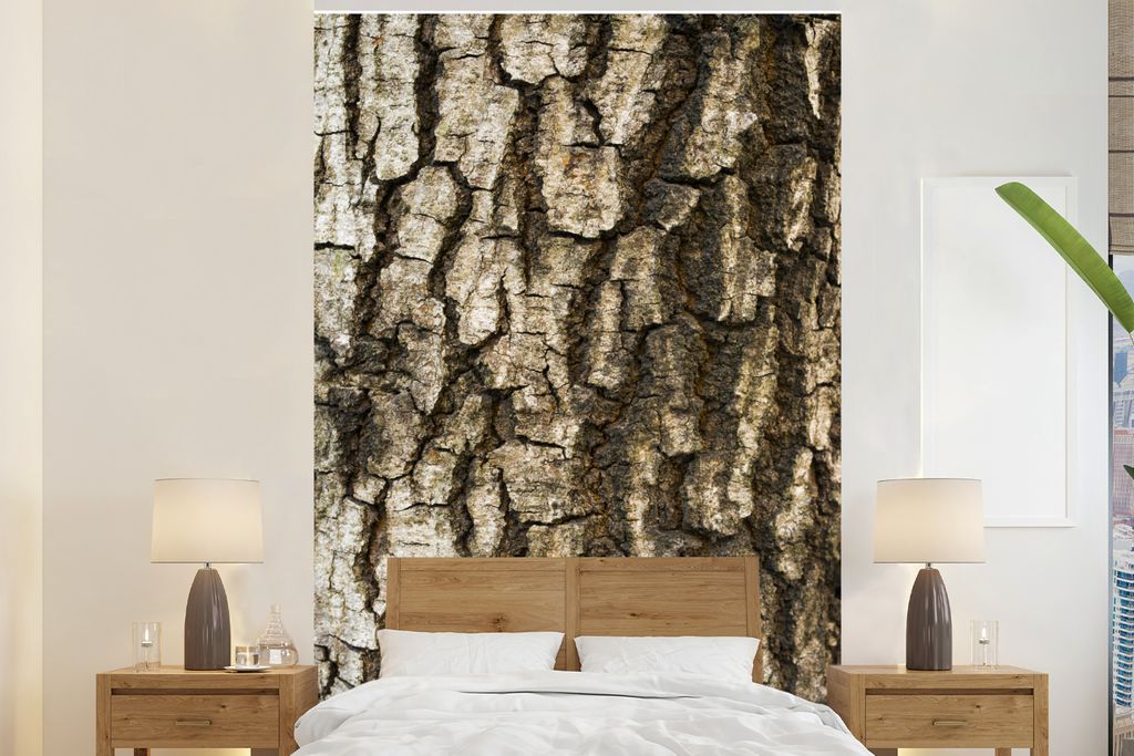 MuchoWow Fototapete für Wohnzimmer oder Schlafzimmer Wandtapete Vinyl Motivtapete Eine Nahaufnahme der Rinde eines Baumstamms - 155x240 cm - Tapete